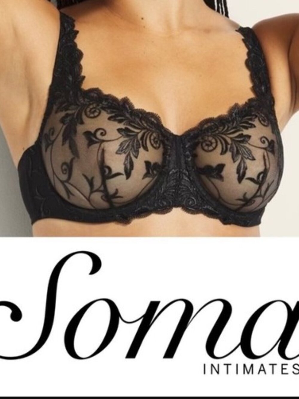 Soma Sensuous Lace Unlined Black Bra Size 38D